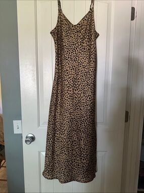 Vici Leopard-Print Midi Slip Dress - Tan & Black